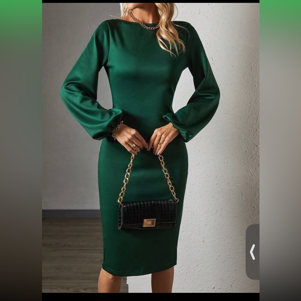 SHEIN Privé Solid Lantern Sleeve Bodycon Dress size S new without tag - Picture 5 of 16